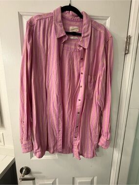 Linen Pink Striped Button-Up Shirt and short set - top XXL and Bottom is L